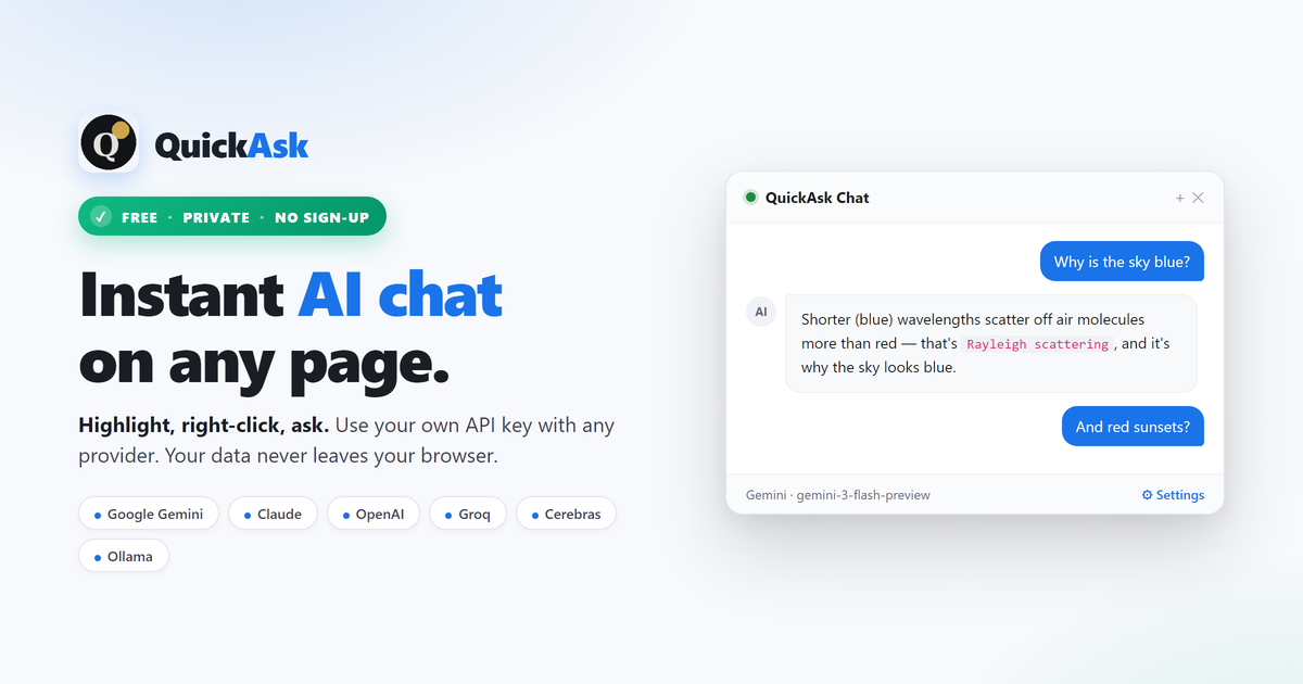 QuickAsk – Instant AI Chat Chrome extension